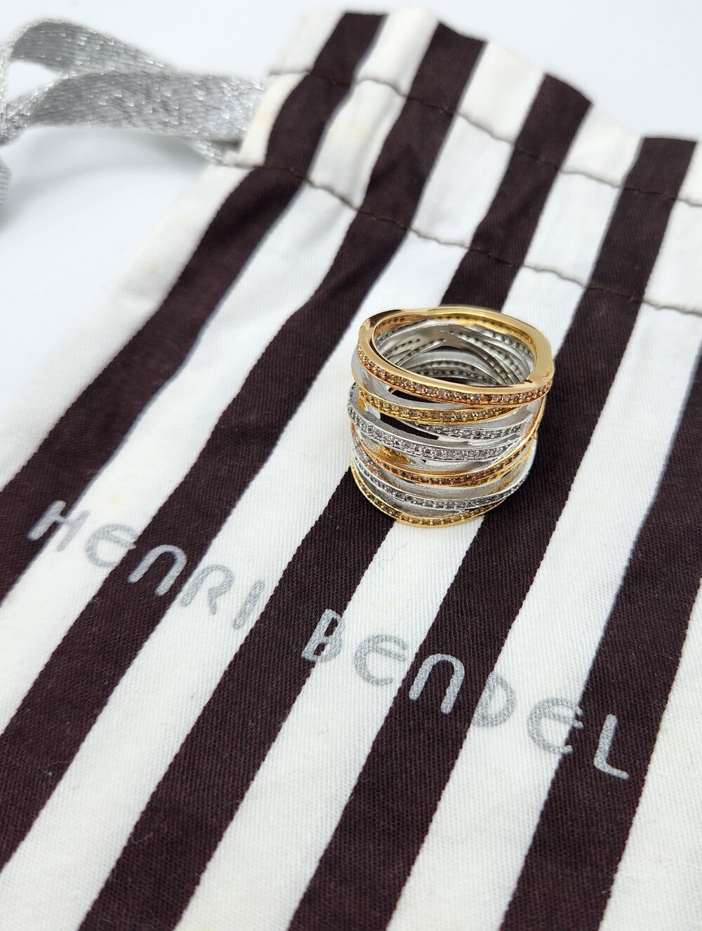 Henri Bendel Luxe Tri-Color Pave Wrap Ring, Size 10